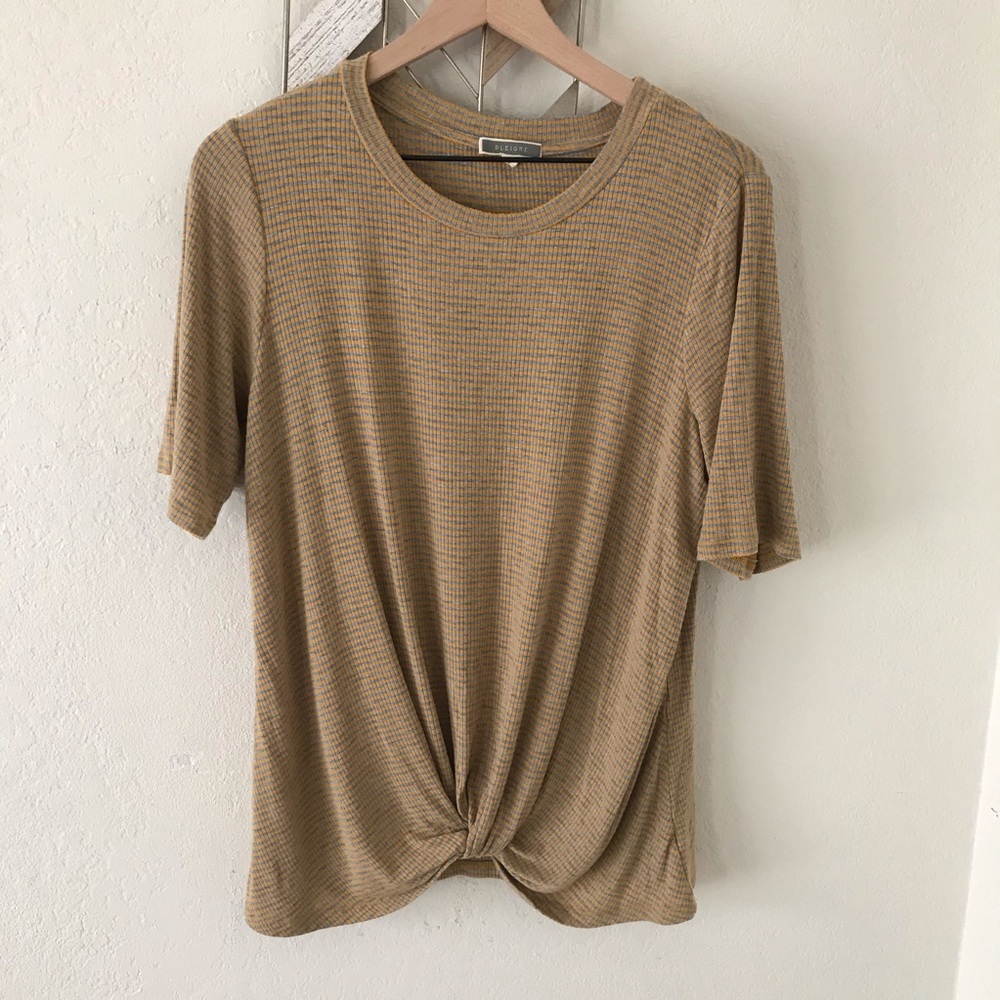 Pleione mustard and grey stripe knot front top